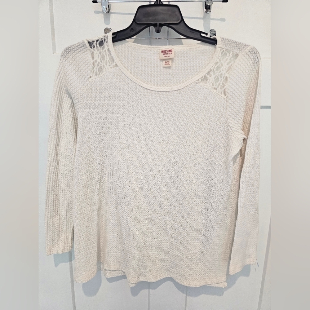 Mossimo Cream Waffle Knit Long Sleeve Top | XL Lace Shoulder Detail
